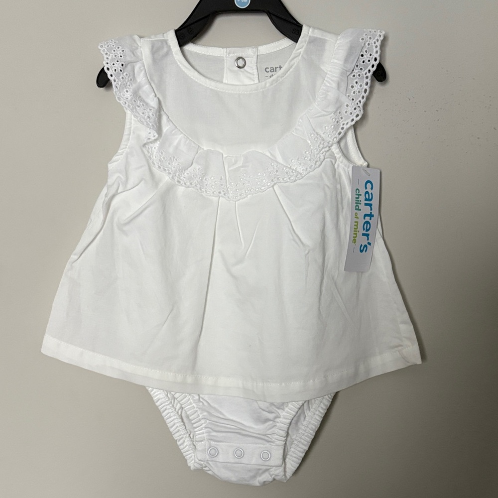 Carter's White Infant Dress with Eyelet Ruffle